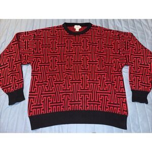 Vintage Neiman Marcus Wool Sweater Men's XL Br Red Geometric